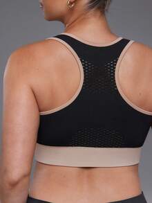 Voyena Women's Plus Size Colorblock Casual Daily Sports Bra - Black - View 2