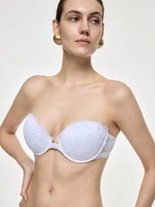 Bralution 女款蕾絲飾邊性感無肩帶日常內衣 - 白色 - 查看 5