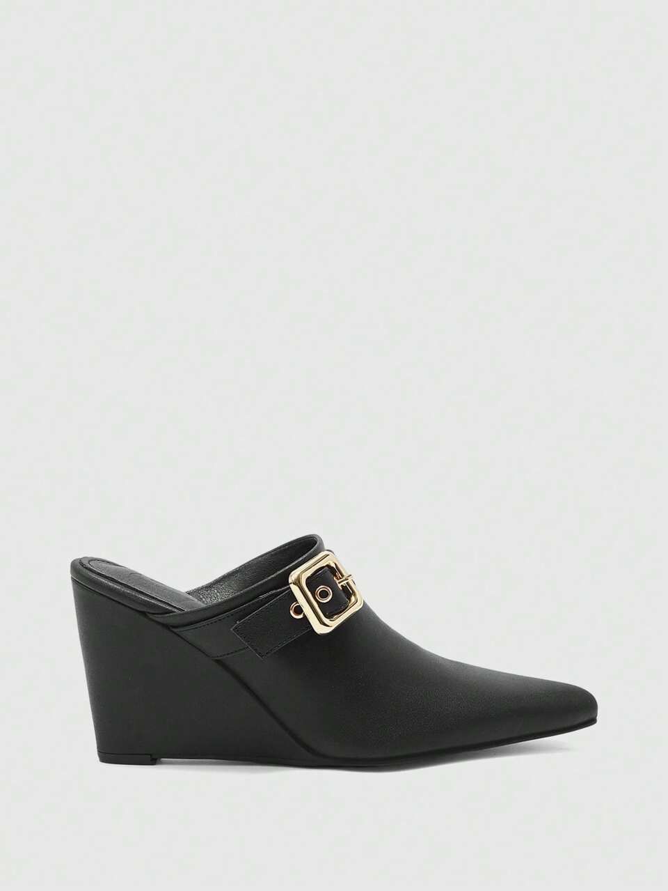 CUCCOO BIZCHIC Women's Pointed Solid Color PU Buckle Design Daily Versatile Fashion Wedge Shoes