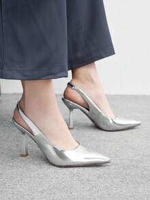 CUCCOO BIZCHIC 女款時尚銀色優雅尖頭經典百搭細高跟單鞋，適合通勤、約會與派對 - 銀2鐵板 - 查看 1