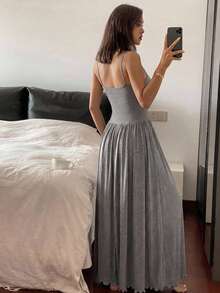 DAZY Vestido largo sin mangas de unicolor con cintura ceñida, camisón de verano para mujer - Gris - Ver 2