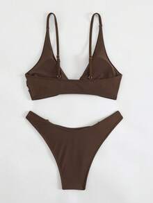Swim Mod 春夏新款奶油黃扭結兩件式比基尼套裝，甜美女孩海灘休閒度假泳衣 - 棕色 - 查看 2