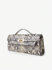 MUSERA 女款時尚簡約百搭經典蛇紋人造皮革金色扣環手提包，適用約會、日常、下午茶、派對、宴會 - 蛇紋卡其 - 查看 4