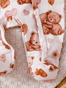 2 Potong Baju Terusan Bayi Rajut Lembut Lengan Panjang Model Musim Gugur/Dingin dengan Motif Beruang Lucu di Seluruh Permukaan, Hadiah Terbaik untuk Bayi Baru Lahir - MultiWarna - View 7
