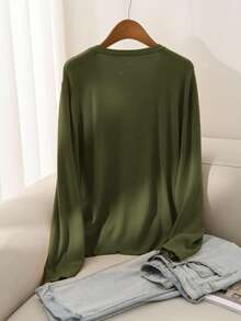 CosyJoli Women's Plus Size Solid Color Basic Cardigan, Casual Loose Button-Up Long Sleeve Top In Fall/Winter - Green - View 2