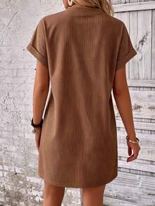 EMERY ROSE Striped Batwing Sleeve Casual Vacation Dress - Brown - View 2