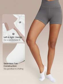 GLOWMODE 3 Pairs Invisible No-Show Socks Walk A Mile Soft Grip Daily Studio Workout Gym - white + pink + blue. - View 4