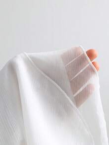 Sweetra Romantic Cute Soft Minimalist Sexy White Chiffon Dress, Round Neck, Drawstring Tie, Loose Lantern Sleeves, Asymmetrical Ruffle, Vacation Autumn - White - View 7