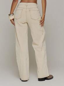 MUSERA Washed Eyelet Tie High Waist Denim Jeans Only Summer Sexy Going Out Party Holiday Festival Rave - Khaki - View 4