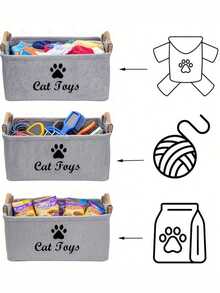 Large Capacity Cat/Dog Toy Storage Basket, With Paw Print And Cat Paw Design - Storage Box, Suitable For Storing Cat Toys - Multicolor - View 4