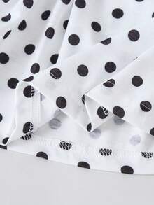 SHEIN 女嬰 Polo 領百褶細節波點洋裝，可愛俏皮波點設計，適合休閒日常穿著、外出與度假，夏季穿搭夏日洋裝 - 白色 - 查看 4