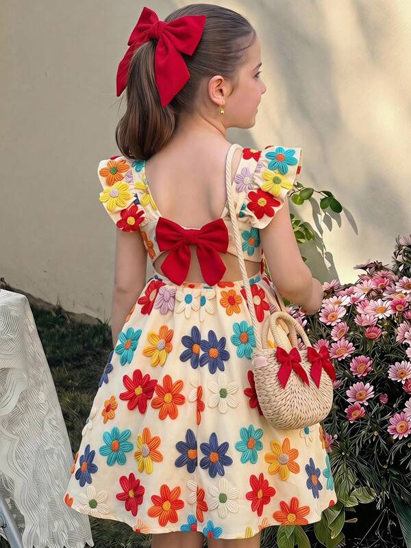 SHEIN Young Girl Print For Vacation Style Cute Vacation Dress