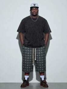 Modcrash Plus Size Men's Casual Washed Round Neck Short Sleeve T-Shirt, Summer - Black - View 5