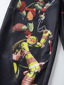 TEENAGE MUTANT NINJA TURTLES | SHEIN Men's Cartoon Print Curved Leg Jeans - Black - View 6