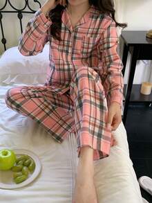 Teen Girl Casual Plaid Long Sleeve Shirt & Pants Set - Multicolor - View 1