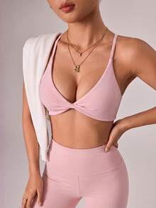 Eassivo Eassivo 2pcs Seamless Sports Yoga Solid Color Bra, Sexy Design, Gym Use, Adjustable Straps, Front Twist Design, Cross Back Design - Multicolor - View 3