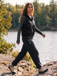 Exploreva Exploreva Women's Zipper Front Utility Pocket Outdoor Vest Jacket - Black - View 5