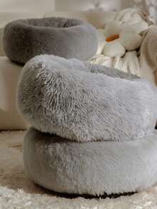 1pc Round Solid Color Plush Pet Bed Soft Cozy Washable Non Slip Deep Sleep Cushion For Small Medium Large Cats Dogs All Seasons Indoor Home Decor Pet Supplies Gift - Dark Grey - View 3