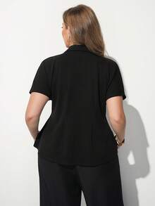 Maija Plus Size Elegant Commuter Solid Color Waist-Cinching Blazer - Black - View 6