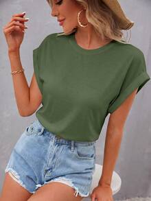 Wildy Batwing Sleeve Round Neck Tee,Casual - Green - View 4