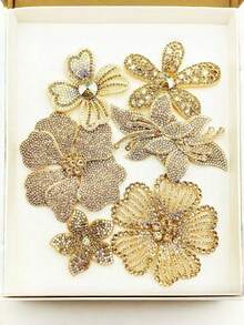 6pcs/Set Champagne Color Crystal Flower DIY Handmade Sewing Rhinestone Decorations For …Clothing, Shoes, Bags, Accessories - Champagne-colored Rhinestone Flowers - View 7