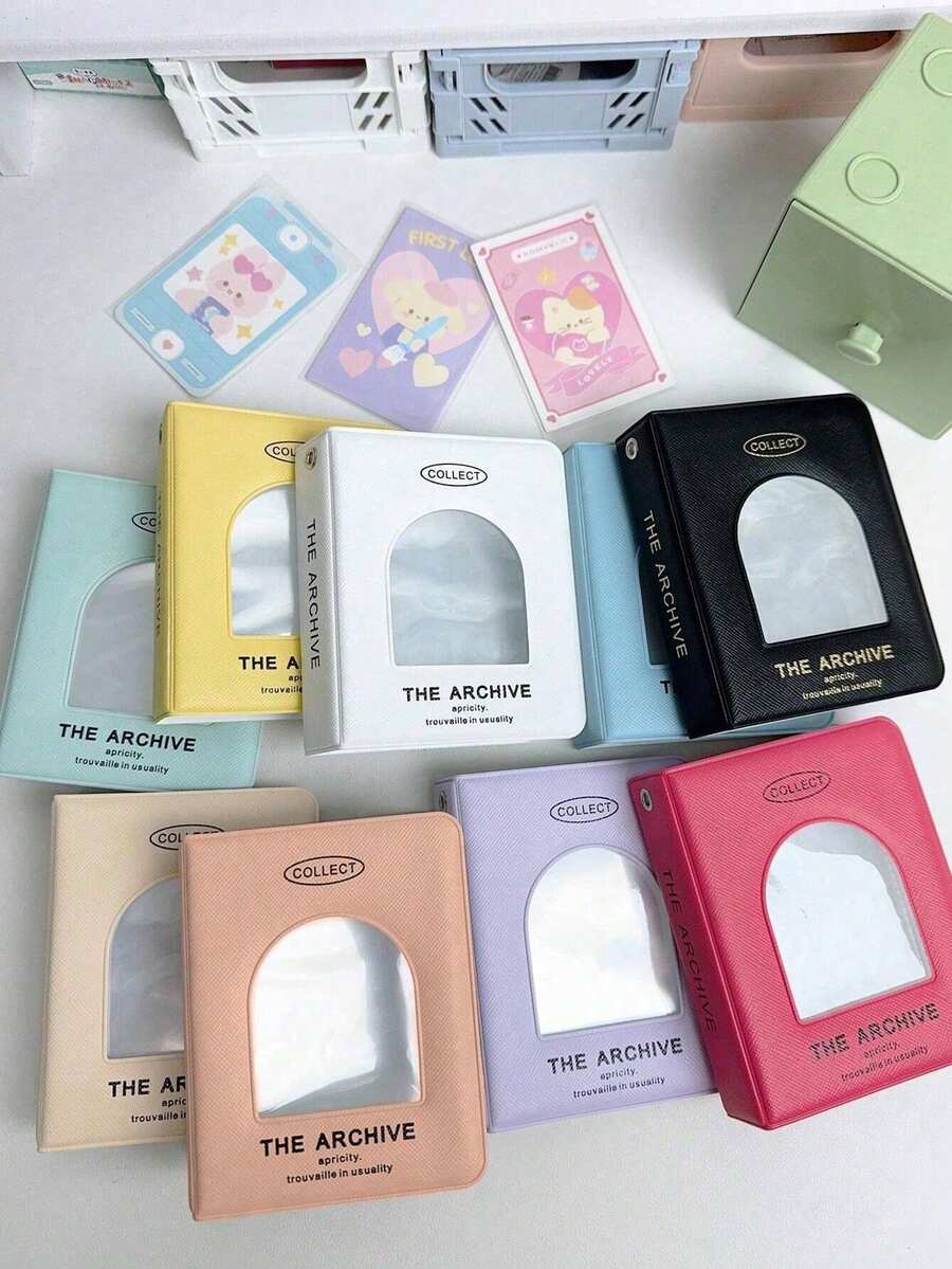 1PC 3 Inch Cream Color Card Album, Mini Portable Album, Cover Hollow Out Window, Simple Solid Color Storage Album Card Case, Photo Storage, Double Sided Holds 40 Small Cards,Back To School,School Supplies - Multicolor - View 1