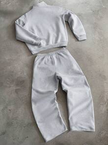 PAVTROS Men's Letter Embroidery Frog Button Design Long Sleeve Sweatshirt And Sweatpants Casual Set - Grey - View 2