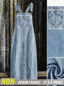 EMERY ROSE Vestido de Talla Grande Casual con Estampado de Efecto Denim y Tirantes Largos - Multicolor - Ver 1