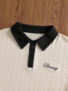 SWAVVY 男士夏季休閒對比色字母刺繡短袖 Polo 衫 - 彩色 - 查看 2