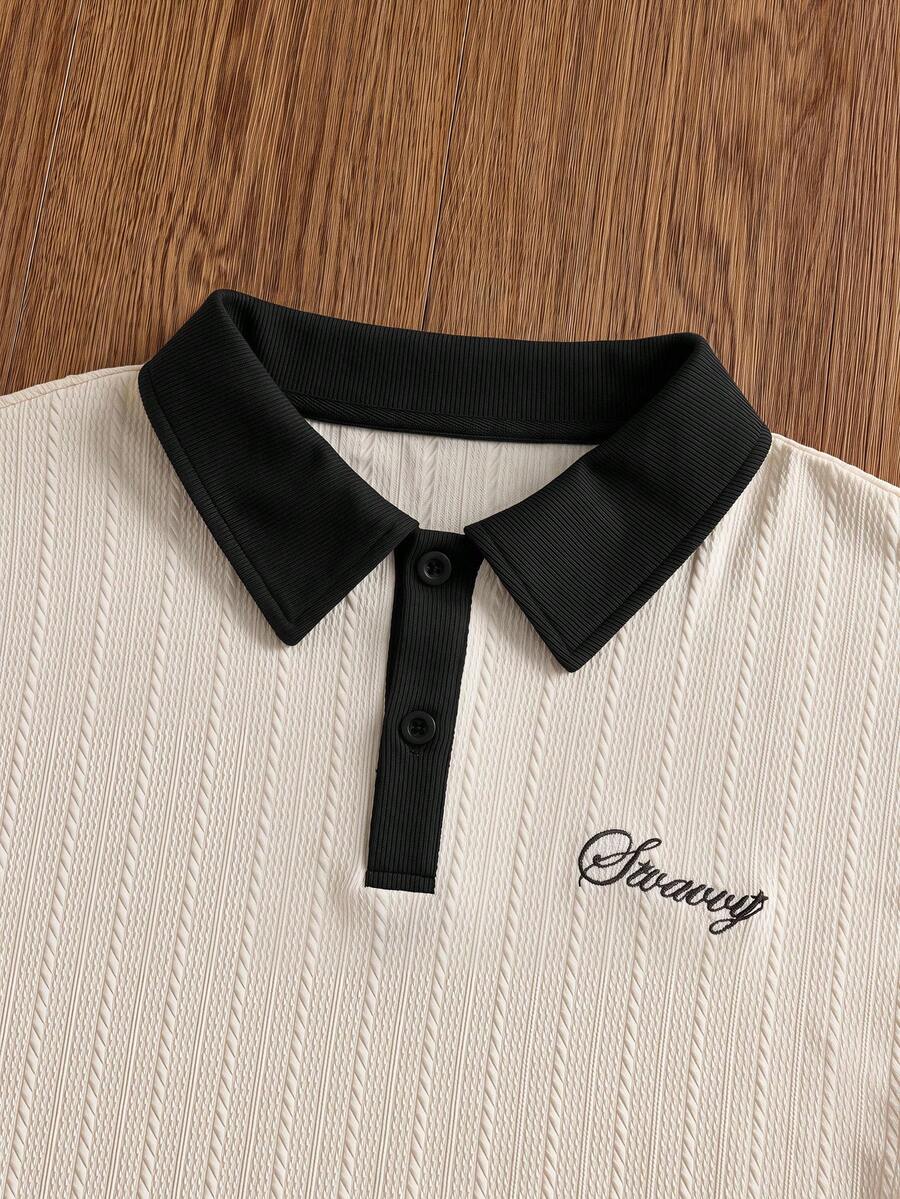 SWAVVY Men's Summer Casual Contrast Color Letter Embroidered Short Sleeve Polo Shirt - Multicolor - View 1