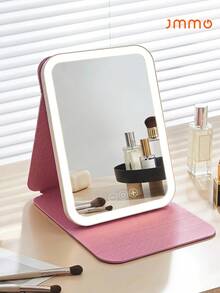 JMMO Portable Foldable LED Makeup Mirror, Dimmable Light Travel Cosmetic Mirror With PU Leather Cover, Back To School Essential - Multicolor - View 1