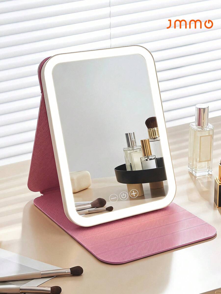 JMMO Portable Foldable LED Makeup Mirror, Dimmable Light Travel Cosmetic Mirror With PU Leather Cover, Back To School Essential - Multicolor - View 1