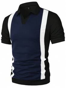 Manfinity Homme Men's Colorblock Casual Commute Short Sleeve Polo Shirt - Multicolor - View 3
