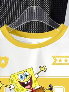 SpongeBob SquarePants | SHEIN Young Boy Cartoon Print T-Shirt And Shorts Set - White - View 3
