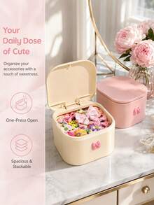 Joivida 1PC Hair Accessory Storage Box, Large Capacity Plastic Organizer Box Decorated With Lovely 3D Bow Ornament, Equipped With Press-Type Flip Lid Design To Block Dust And Keep Small Items Tidy, Offers Ample Inner Space To Store Hair Clips, Hair Ties - Multicolor - View 4