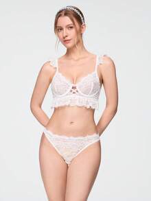 Bonmuse Conjunto de lencería de encaje para mujer 2 piezas - Blanco - Ver 3