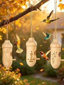 Hummingbird House – Wooden Outdoor Birdhouse With Hanging Rope, Gardening Gift - Brown - View 7