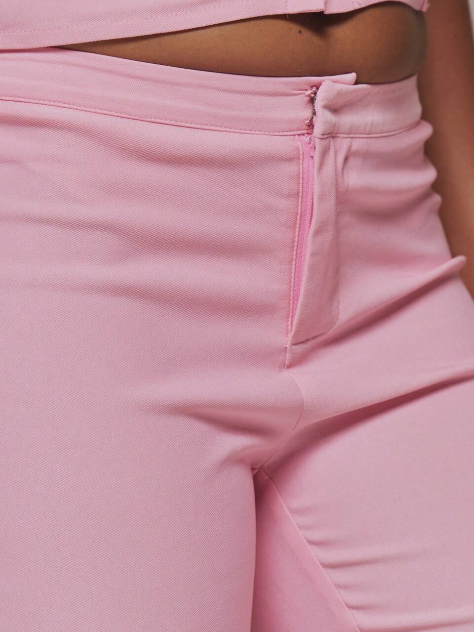 Pink Woven Low Rise Fitted Flared Pants Summer Cute Sexy Cute Sexy Vacation Holiday