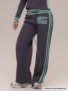 MUSERA Grey Knit Stripe Logo Wide Leg Pant Summer Holiday Ibiza Festival Black Lotus Fall Autumn - Multicolor - View 2