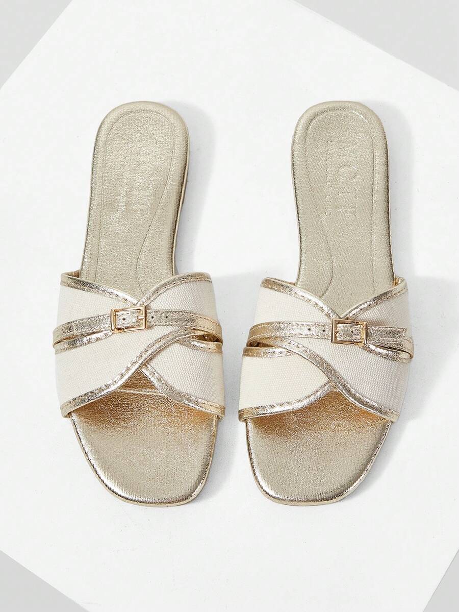 MOTF LADIES SWEET COLOR MATCH BUCKLE BURST GOLD FLAT SANDALS - Burst Gold - View 1