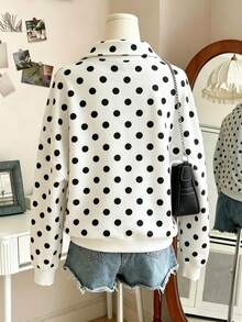 INAWLY Women's Polka Dot Casual Versatile Everyday Long Sleeve Sweatshirt - White - View 2