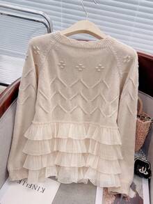 GlowEve CURVE Cardigan Kasual Serbaguna untuk Wanita Ukuran Plus dengan Motif Patchwork Jala, Cocok untuk Aktivitas Sehari-hari - Aprikot - View 2