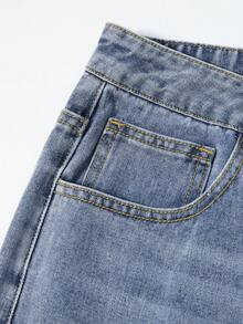 ROMWE MEN Essentials Spring/Summer Casual Men'S Contrast Color Pocket Casual Versatile Denim Shorts - Blue - View 7