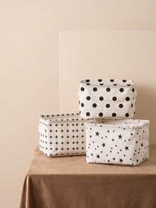 Haus Hana 1Pc/2Pcs/3Pcs Pattern Cotton Linen Fabric Storage Box, Durable Cotton Linen Material With Three Classic Printed Motifs. Portable Foldable Tidying Case For Vanity Table Use, Indoor Corner Clutter Sorting Accessory For Home Personal Item Collection. - Multicolor - View 7