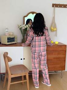 Teen Girl Casual Plaid Long Sleeve Shirt & Pants Set - Multicolor - View 3