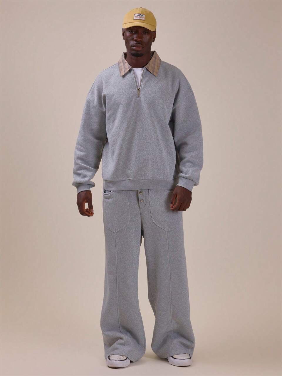 Relaxed Fit Check Collar 1/4 Zip Detail Jumper Ribbed Cuffs Spring Summer Essentials