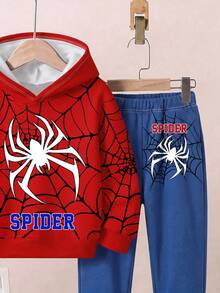 Setelan 2 Potong Hoodie Lengan Panjang Longgar Minimalis Kasual untuk Anak Laki-Laki, Cocok untuk Musim Gugur/Dingin - MultiWarna - View 5