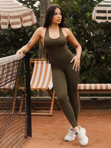 Maju Mazalli 女款無袖性感運動連身褲 夏季 - 軍綠色 - 查看 6