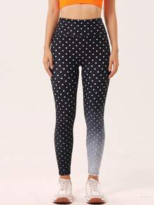 Velisys Velisys New Summer Women's High Waist Slim Fit Polka Dot Gradient Print Sports Leggings - Multicolor - View 3