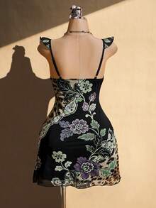 SHEIN ICON Women's Plus Size Floral Print Patchwork Ruffle Hem Front Tie Dress For Vacation - Multicolor - View 2